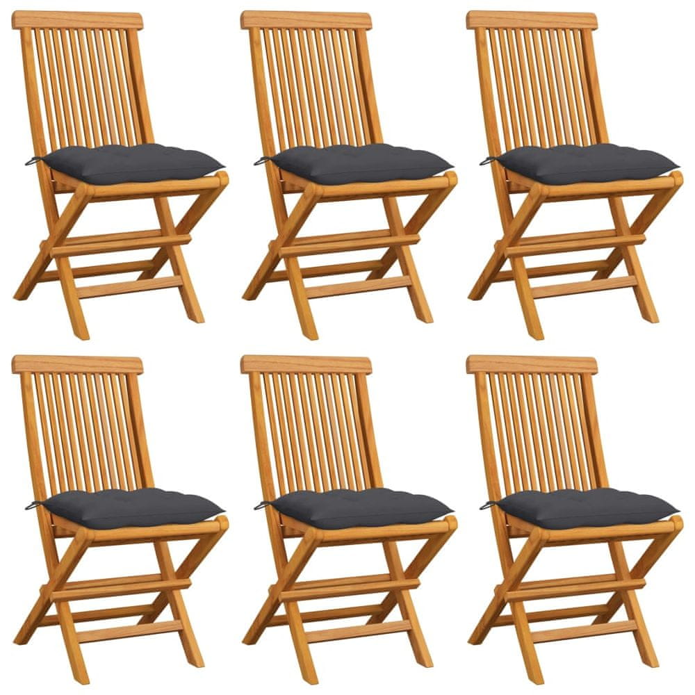 Vidaxl Záhradné stoličky s antracitovými podložkami 6 ks tíkový masív